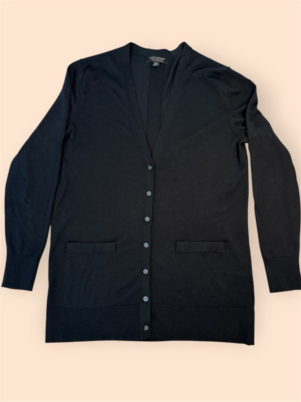 Banana Republic 100% Merino Wool Black Longline V-Neck Oversized Cardigan sz S